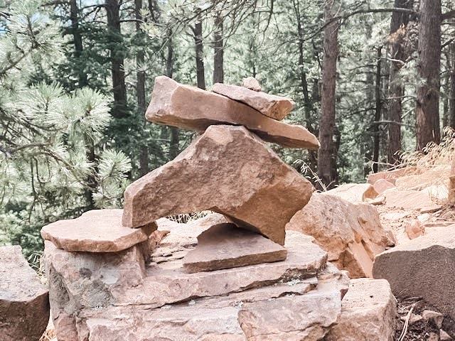 Rock cairn located on the Royal Arch hike in the Flatirons in Boulder